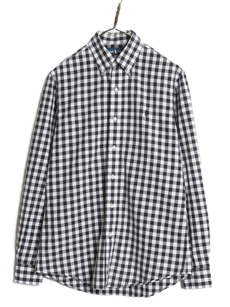 00s ラルフローレン ギンガム チェック 長袖 ボタンダウン シャツ メンズ S / ポロ 長袖シャツ コットン ワンポイント 細身 ツートン 黒 白