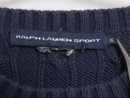 ラルフローレン コットン ケーブル ニット セーター レディース XL ポロ スポーツ 長袖ニット ワンポイント クルーネック 大きいサイズ 紺