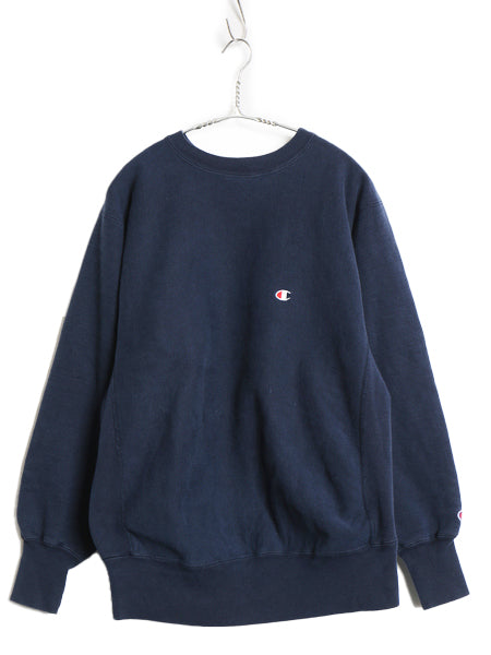 90s USA製 ★ チャンピオン リバースウィーブ スウェット メンズ L / オールド 裏起毛 トレーナー ワンポイント 目付き ヘビーウェイト 紺