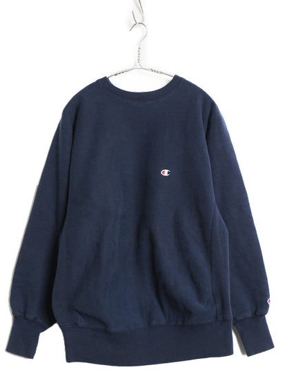 90s USA製 ★ チャンピオン リバースウィーブ スウェット メンズ L / オールド 裏起毛 トレーナー ワンポイント 目付き ヘビーウェイト 紺