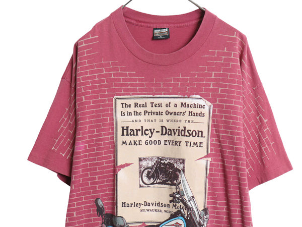90s USA製 ハーレー ダビッドソン オーバー プリント 半袖 Tシャツ メンズ XL オールド オフィシャル バイク アート イラスト 大きいサイズ