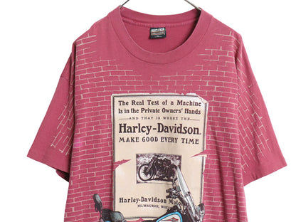 90s USA製 ハーレー ダビッドソン オーバー プリント 半袖 Tシャツ メンズ XL オールド オフィシャル バイク アート イラスト 大きいサイズ