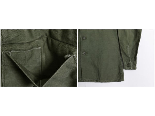 60s 米軍実物 US ARMY コットン サテン ユーティリティ シャツ M ヴィンテージ OG107 シャツ袖 1st ミリタリー 軍物 ワッペン付き オリーブ