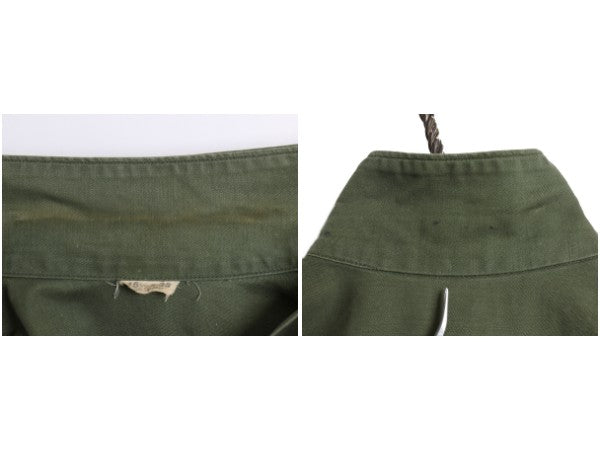 60s 米軍実物 US ARMY コットン サテン ユーティリティ シャツ M ヴィンテージ OG107 シャツ袖 1st ミリタリー 軍物 ワッペン付き オリーブ