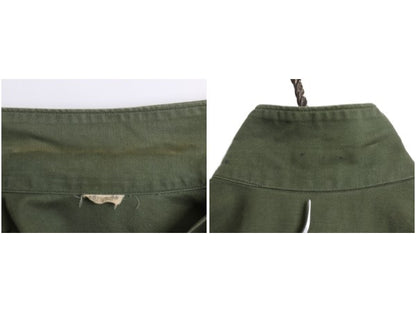 60s 米軍実物 US ARMY コットン サテン ユーティリティ シャツ M ヴィンテージ OG107 シャツ袖 1st ミリタリー 軍物 ワッペン付き オリーブ