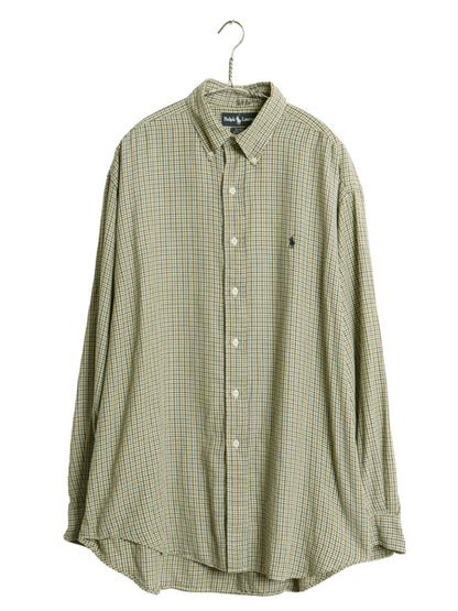 90s ラルフローレン チェック 長袖 ボタンダウン シャツ メンズ L / オールド ポロ コットン 長袖シャツ ワイシャツ シンプル マルチカラー