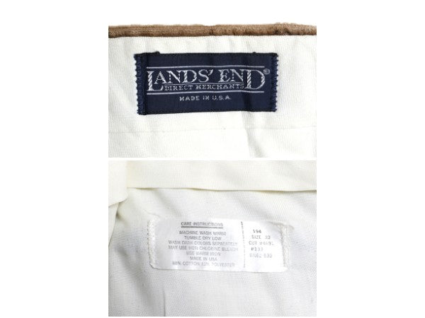 90s USA製 ランズエンド 太畝 コーデュロイ パンツ メンズ 32 30 古着 オールド スラックス ストレート ノータック シンプル 無地 ブラウン