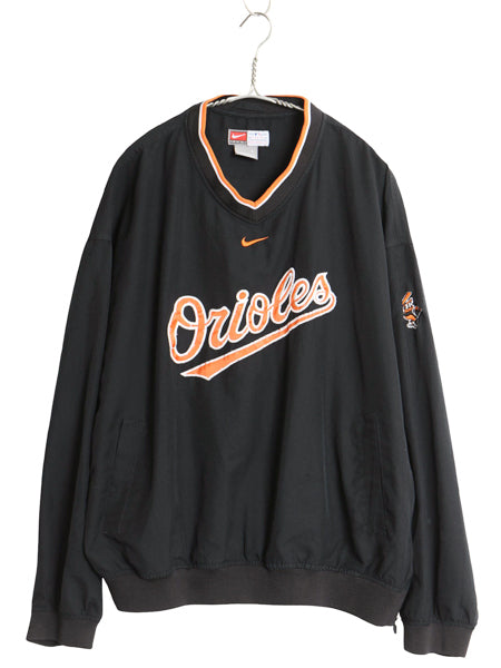 オリオールズ プルオーバー ナイロン ジャケット メンズ L MLB オフィシャル ナイキ Vネック 野球 センター スウッシュ メジャーリーグ 黒
