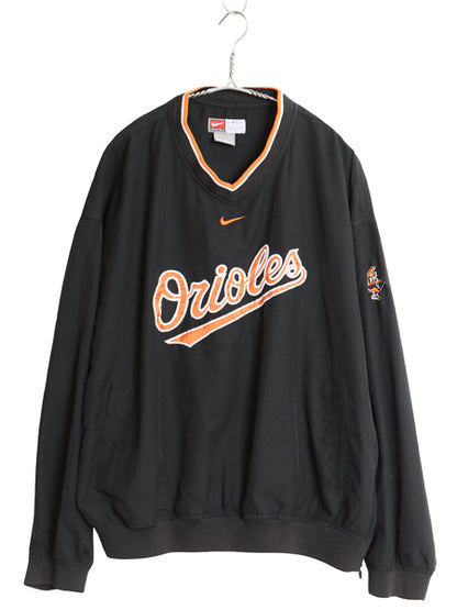 オリオールズ プルオーバー ナイロン ジャケット メンズ L MLB オフィシャル ナイキ Vネック 野球 センター スウッシュ メジャーリーグ 黒