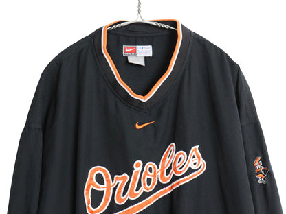 オリオールズ プルオーバー ナイロン ジャケット メンズ L MLB オフィシャル ナイキ Vネック 野球 センター スウッシュ メジャーリーグ 黒