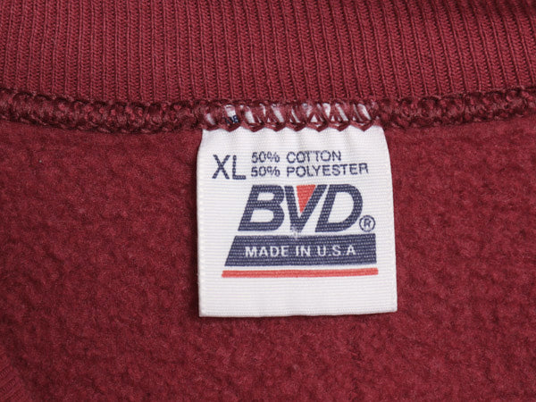 90s USA製 BVD 無地 スウェット メンズ レディース XL / オールド トレーナー 裏起毛 ブランク ソリッド クルーネック エンジ 大きいサイズ