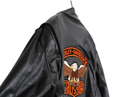 80s USA製 ★ ハーレーダビッドソン 本革 レザー ダブル ライダース ジャケット メンズ L ヴィンテージ 革ジャン バイク 中綿 ワッペン 黒