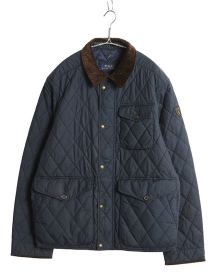 ポロ ラルフローレン 中綿 ナイロン キルティング ジャケット メンズ L / 古着 ジャンパー ブルゾン ハーフ コート ワンポイント ネイビー