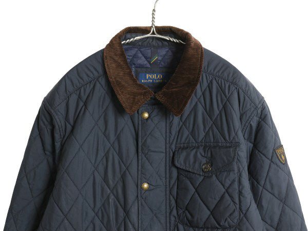 ポロ ラルフローレン 中綿 ナイロン キルティング ジャケット メンズ L / 古着 ジャンパー ブルゾン ハーフ コート ワンポイント ネイビー