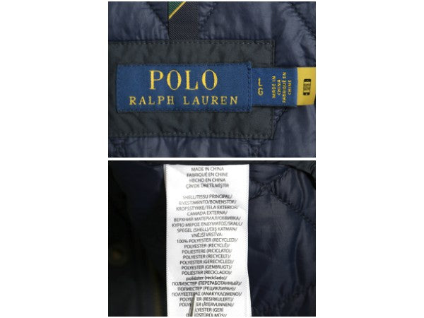 ポロ ラルフローレン 中綿 ナイロン キルティング ジャケット メンズ L / 古着 ジャンパー ブルゾン ハーフ コート ワンポイント ネイビー