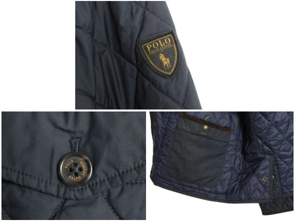 ポロ ラルフローレン 中綿 ナイロン キルティング ジャケット メンズ L / 古着 ジャンパー ブルゾン ハーフ コート ワンポイント ネイビー