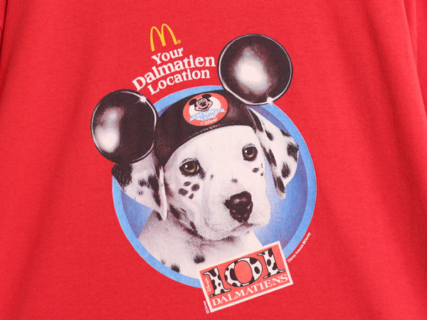 90s ★ 101匹わんちゃん イラスト プリント Tシャツ メンズ XL 当時物 ムービー 企業物 マクドナルド ミッキー ディズニー オフィシャル 赤