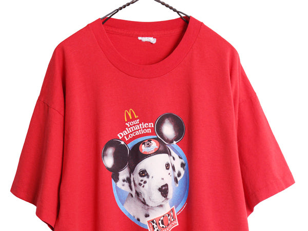 90s ★ 101匹わんちゃん イラスト プリント Tシャツ メンズ XL 当時物 ムービー 企業物 マクドナルド ミッキー ディズニー オフィシャル 赤