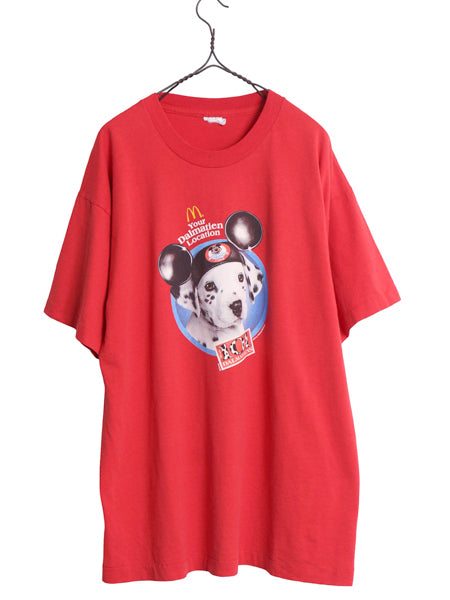 90s ★ 101匹わんちゃん イラスト プリント Tシャツ メンズ XL 当時物 ムービー 企業物 マクドナルド ミッキー ディズニー オフィシャル 赤