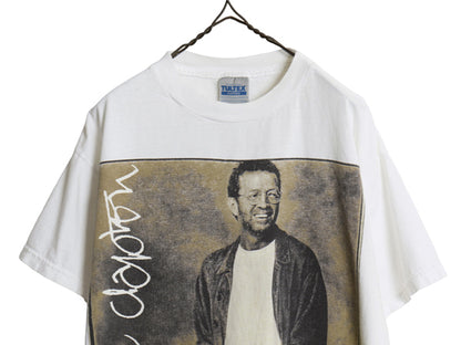 90s ★ エリック クラプトン ツアー イラスト プリント Tシャツ メンズ L 当時物 バンド ロック フォト オフィシャル シングルステッチ 白