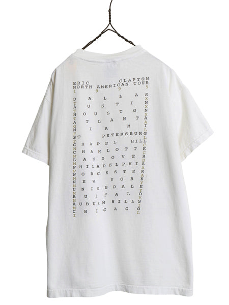 90s ★ エリック クラプトン ツアー イラスト プリント Tシャツ メンズ L 当時物 バンド ロック フォト オフィシャル シングルステッチ 白
