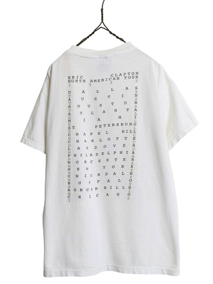 90s ★ エリック クラプトン ツアー イラスト プリント Tシャツ メンズ L 当時物 バンド ロック フォト オフィシャル シングルステッチ 白