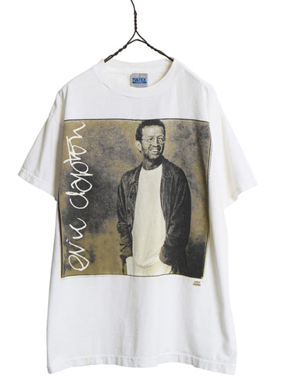 90s ★ エリック クラプトン ツアー イラスト プリント Tシャツ メンズ L 当時物 バンド ロック フォト オフィシャル シングルステッチ 白
