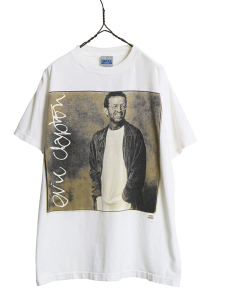 90s ★ エリック クラプトン ツアー イラスト プリント Tシャツ メンズ L 当時物 バンド ロック フォト オフィシャル シングルステッチ 白