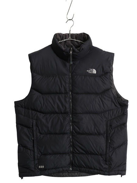 ノースフェイス ナイロン ダウン ベスト メンズ XL / アウトドア 550フィル フルジップ キルティング 重ね着 パッカブル 大きいサイズ 黒