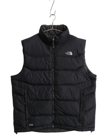 ノースフェイス ナイロン ダウン ベスト メンズ XL / アウトドア 550フィル フルジップ キルティング 重ね着 パッカブル 大きいサイズ 黒