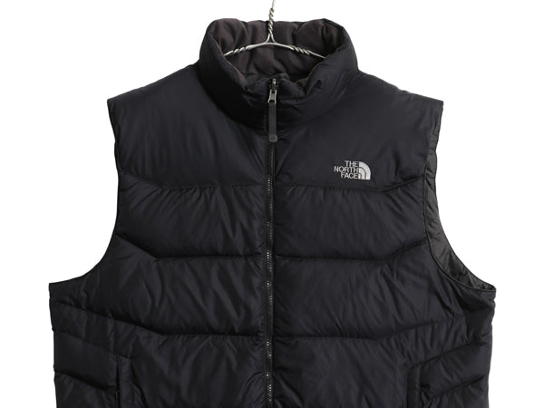 ノースフェイス ナイロン ダウン ベスト メンズ XL / アウトドア 550フィル フルジップ キルティング 重ね着 パッカブル 大きいサイズ 黒