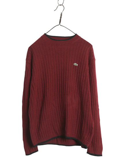 ラコステ ニット セーター メンズ S / 古着 ウール アクリル 長袖ニット クルーネック 針抜き リブ編み ワンポイント カットソー きれいめ