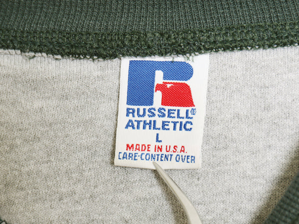 90s USA製 ラッセル ヘンリーネック 無地 スウェット メンズ レディース L  / オールド ワンポイント 裏起毛 トレーナー ブランク グリーン