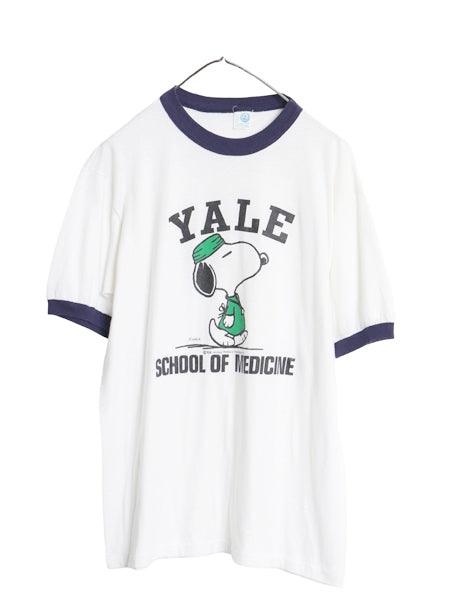 80s USA製 スヌーピー イエール カレッジ プリント リンガー Tシャツ メンズ レディース XL ヴィンテージ YALE キャラクター オフィシャル