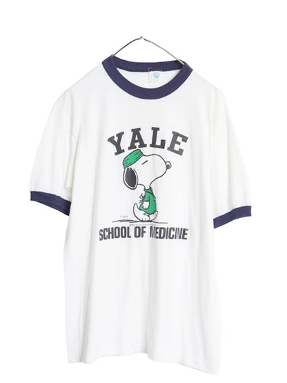 80s USA製 スヌーピー イエール カレッジ プリント リンガー Tシャツ メンズ レディース XL ヴィンテージ YALE キャラクター オフィシャル