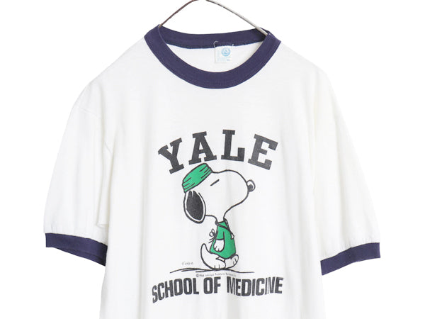 80s USA製 スヌーピー イエール カレッジ プリント リンガー Tシャツ メンズ レディース XL ヴィンテージ YALE キャラクター オフィシャル