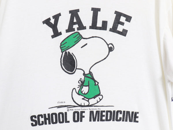 80s USA製 スヌーピー イエール カレッジ プリント リンガー Tシャツ メンズ レディース XL ヴィンテージ YALE キャラクター オフィシャル