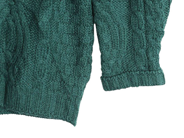 アイルランド製 aran crafts フルジップ フィッシャーマン ニット セーター メンズ レディース M 古着 メリノ ウール ジャケット アラン 緑