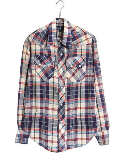 80s ラルフローレン チェック 長袖 ウエスタン シャツ レディース S 程 古着 ポロ ヴィンテージ モデル コットン マドラス 長袖シャツ 薄手