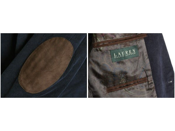 デッドストック ローレン ラルフローレン 太畝 コーデュロイ テーラード ジャケット メンズ L 程/ ポロ ブレザー エルボーパッチ ネイビー