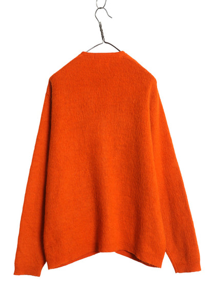 60s ★ SAXONY モヘア ニット カーディガン メンズ XL 古着 ヴィンテージ レアカラー オレンジ 無地 アクリル セーター 毛足 ポケット付き