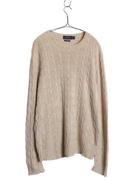 ポロ ラルフローレン ケーブル ニット セーター メンズ M / 100% カシミヤ 長袖ニット ポニー無し 無地 シンプル きれいめ カジュアル 薄手