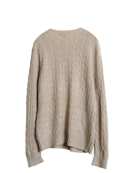 ポロ ラルフローレン ケーブル ニット セーター メンズ M / 100% カシミヤ 長袖ニット ポニー無し 無地 シンプル きれいめ カジュアル 薄手