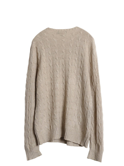 ポロ ラルフローレン ケーブル ニット セーター メンズ M / 100% カシミヤ 長袖ニット ポニー無し 無地 シンプル きれいめ カジュアル 薄手