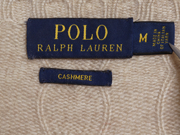 ポロ ラルフローレン ケーブル ニット セーター メンズ M / 100% カシミヤ 長袖ニット ポニー無し 無地 シンプル きれいめ カジュアル 薄手