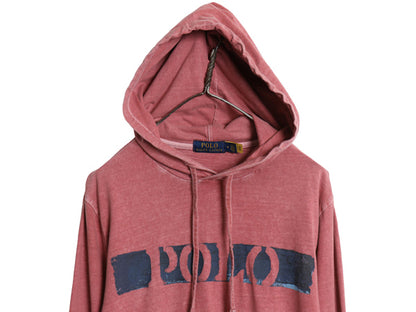 ポロ ラルフローレン フード付き ステンシル プリント 長袖Tシャツ メンズ M コットン ロンT フード パーカー プルオーバー ロングスリーブ