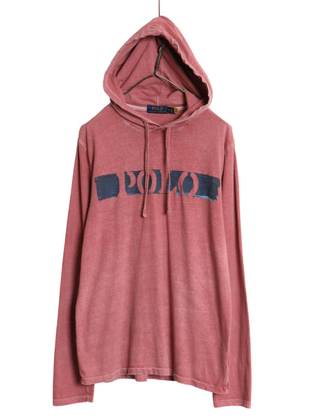 ポロ ラルフローレン フード付き ステンシル プリント 長袖Tシャツ メンズ M コットン ロンT フード パーカー プルオーバー ロングスリーブ