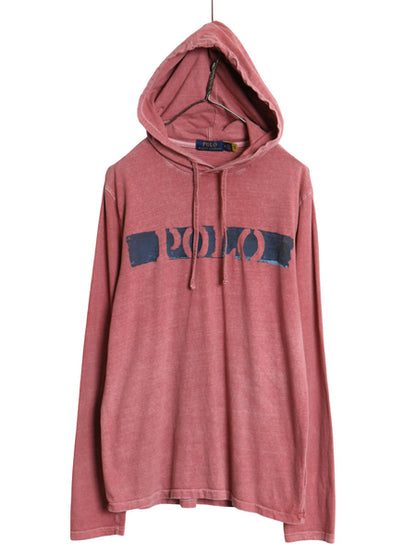 ポロ ラルフローレン フード付き ステンシル プリント 長袖Tシャツ メンズ M コットン ロンT フード パーカー プルオーバー ロングスリーブ