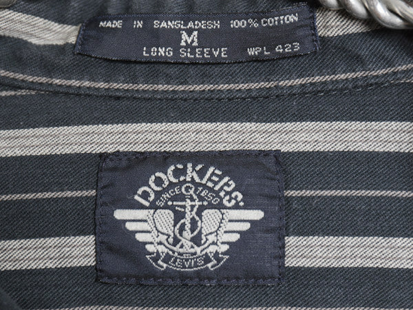 90s ドッカーズ リーバイス ストライプ 長袖 シャツ メンズ M 古着 オールド コットン ワンポイント ロゴ 刺繍 ポケット付き マルチカラー