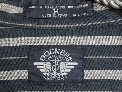 90s ドッカーズ リーバイス ストライプ 長袖 シャツ メンズ M 古着 オールド コットン ワンポイント ロゴ 刺繍 ポケット付き マルチカラー